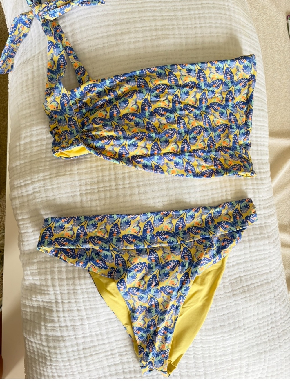 Frankie’s Bikinis Yellow & Blue Butterfly Print Bikini Set